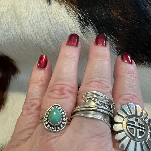 ❤️ Kingman Turquoise 925 Teardrop Beaded Style Ring Southwestern Navajo Size 6 - Picture 3 of 14